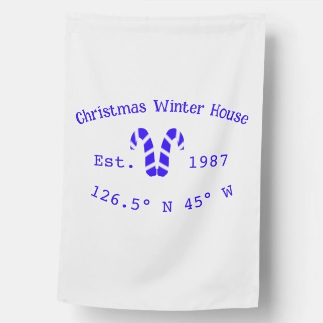 Winter Christmas house blue candy canes est. Year  Flag (Front)