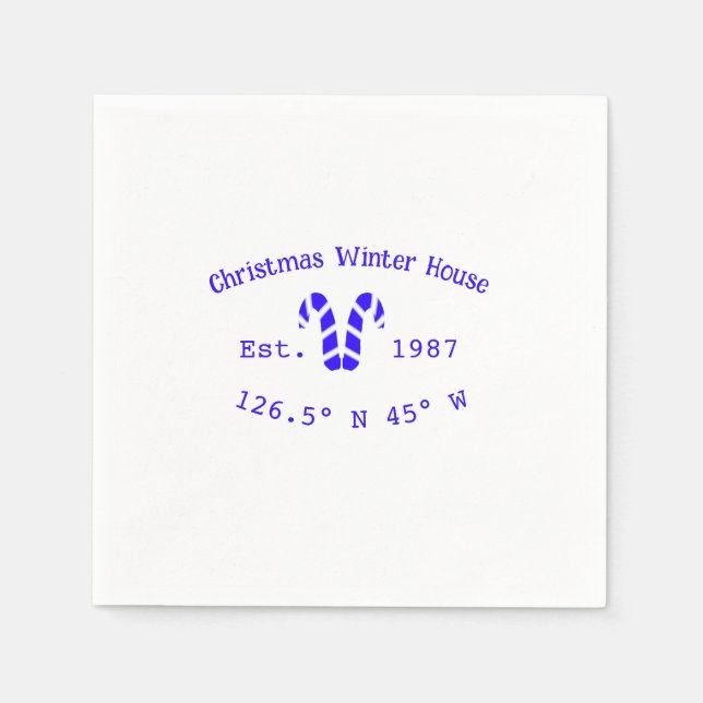 Winter Christmas house blue candy canes est. Year  Napkins (Front)