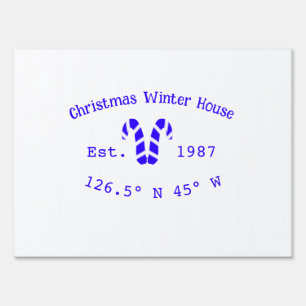 Winter Christmas house blue candy canes est. Year Sign