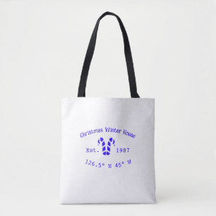 Winter Christmas house blue candy canes est. Year Tote Bag
