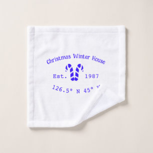 Winter Christmas house blue candy canes est. Year Wash Cloth
