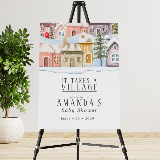 Winter Christmas It takes a Village Baby Shower Foam Board (Creator Uploaded)