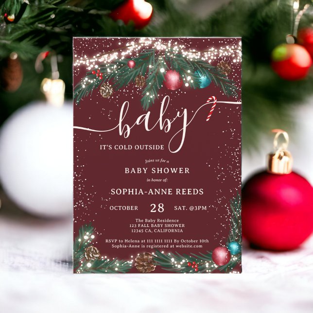 Winter Christmas lights snowy pine baby shower Invitation (Winter Christmas lights snowy pine baby shower Invitation)