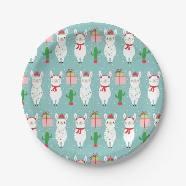 Winter Christmas Llamas | Holidays Paper Plates (Front)