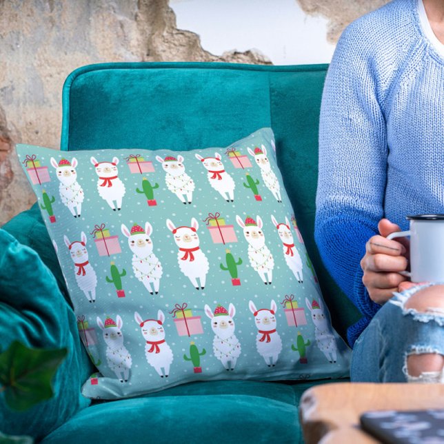 Winter Christmas Llamas | Holidays Throw Pillow (Creator Uploaded)