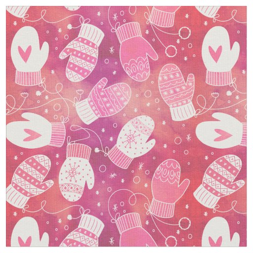 Winter Christmas Mittens Pattern in Pink Fabric