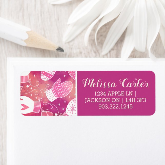 Winter Christmas Mittens Pattern in Pink Label (Insitu)