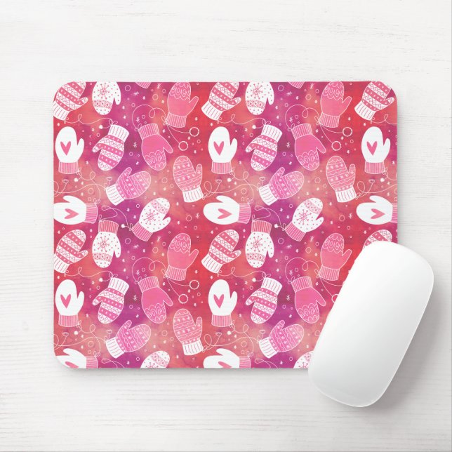 Winter Christmas Mittens Pattern in Pink Mouse Pad (With Mouse)