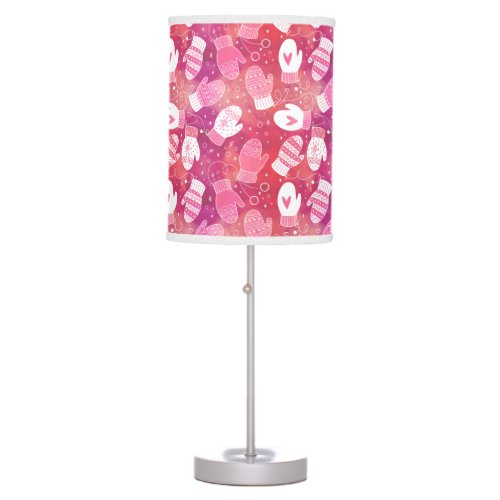 Winter Christmas Mittens Pattern in Pink Table Lamp