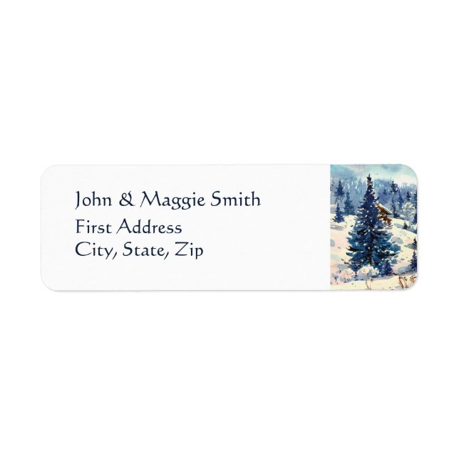 Winter Christmas Mountain Trees Landscape Snow  Label (Front)