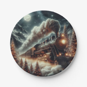 Winter/Christmas night train Paper Plates