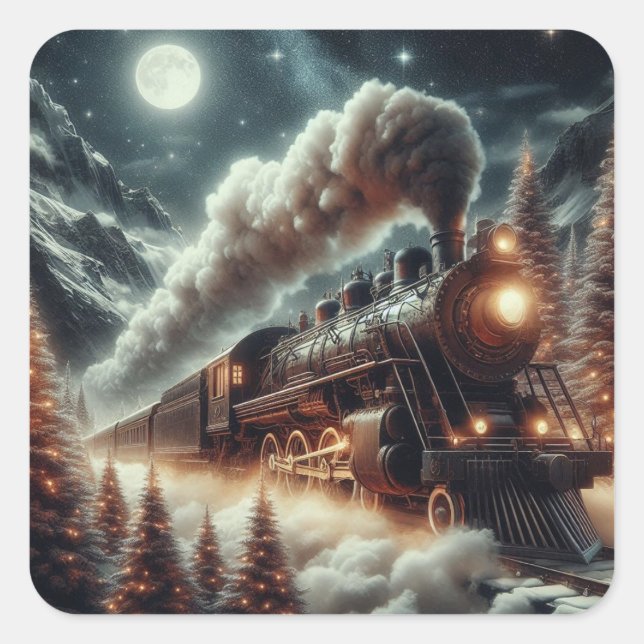Winter/Christmas night train Square Sticker (Front)