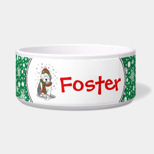 Winter Christmas Old English Sheepdog Gray 1 Cute Bowl
