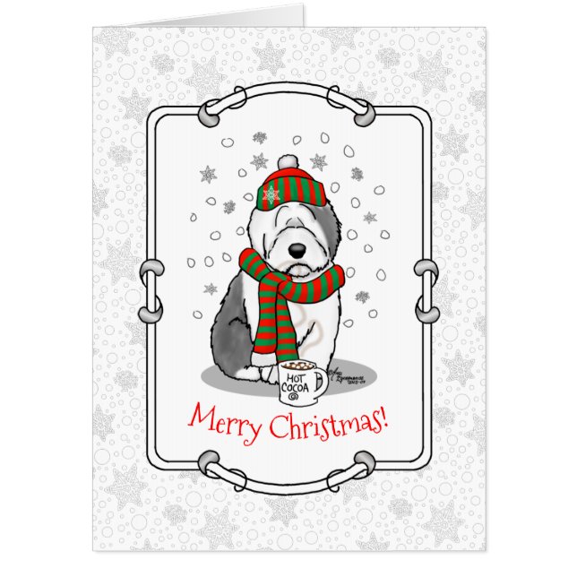 Winter Christmas Old English Sheepdog Gray 1 Cute Card (Front)