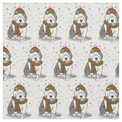 Winter Christmas Old English Sheepdog Gray 1 Cute Fabric