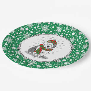Winter Christmas Old English Sheepdog Gray 1 Cute Paper Plates