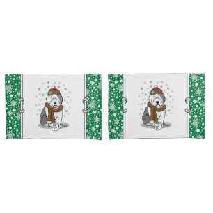 Winter Christmas Old English Sheepdog Gray 1 Cute Pillow Case
