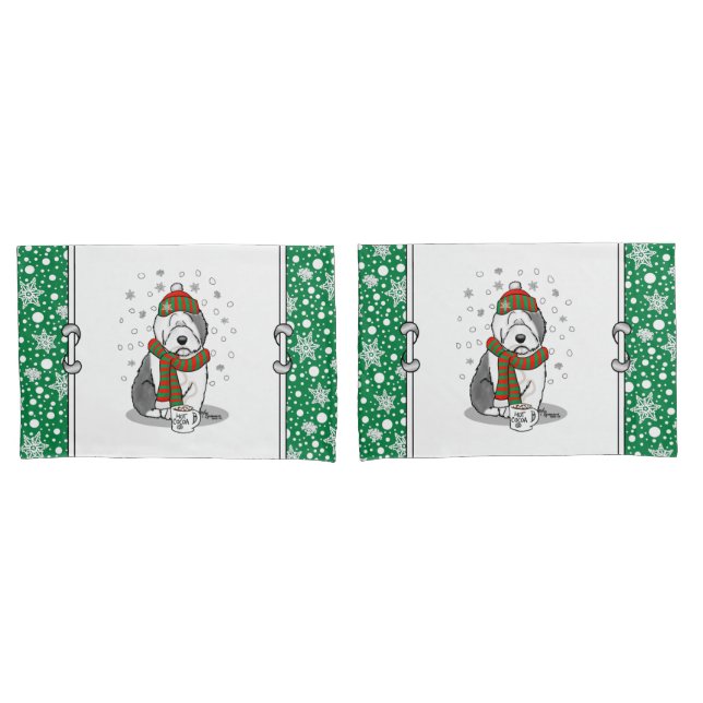 Winter Christmas Old English Sheepdog Gray 1 Cute Pillow Case (Front-Set)