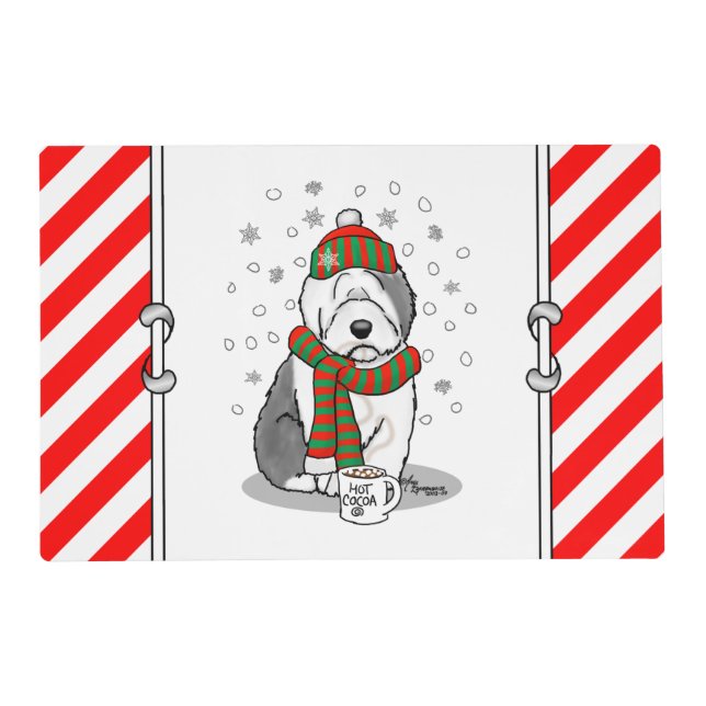 Winter Christmas Old English Sheepdog Gray 1 Cute Placemat (Back)