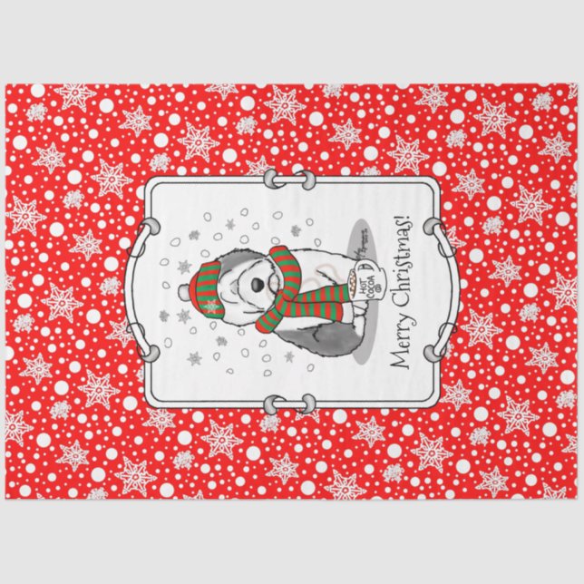 Winter Christmas Old English Sheepdog Gray 1 Cute Tissue Paper (Front)