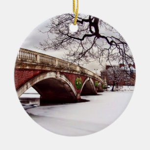 Winter Christmas on the Charles River Boston Ceramic Ornament