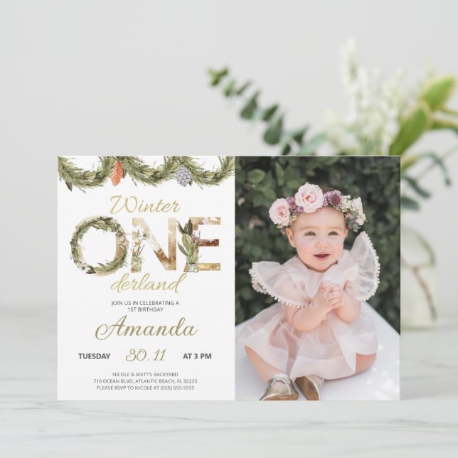 Winter Christmas Onederland Birthday Invitation (Standing Front)