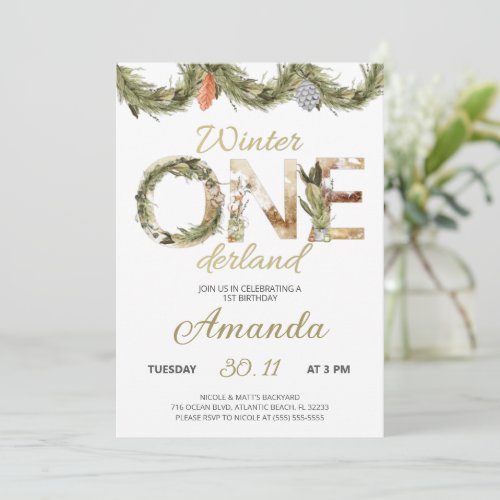 Winter Christmas Onederland Birthday Invitation