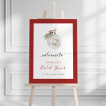 Winter Christmas Ornament Bridal Shower Welcome Foam Board<br><div class="desc">Celebrate the bride-to-be with this red minimalist winter bridal shower welcome sign featuring a watercolor illustration of a Christmas ornament with wedding rings,  pine twig and Christmas berries. With elegant handwriting calligraphy.</div>