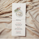 Winter Christmas Ornament Menu<br><div class="desc">Celebrate the bride-to-be with this minimalist winter bridal shower menu featuring a watercolor illustration of a Christmas ornament with wedding rings,  pine twig and Christmas berries. With elegant handwriting calligraphy.</div>