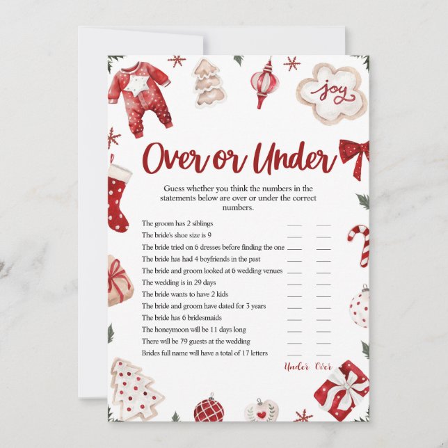 Winter Christmas Over or Under Baby Shower Game Invitation (Front)
