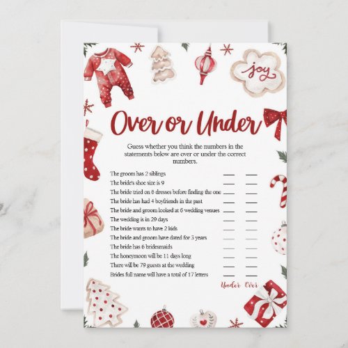 Winter Christmas Over or Under Baby Shower Game Invitation