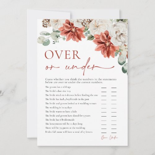 Winter Christmas Over or Under Bridal Shower Game Invitation