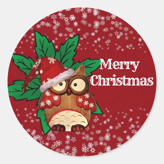 Winter Christmas Owl Snowflakes Kid's Party Crafts Classic Round Sticker (Front)