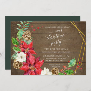 Winter Christmas Party Crescent Floral Wreath Wood Invitation