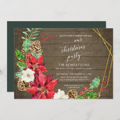Winter Christmas Party Crescent Floral Wreath Wood Invitation