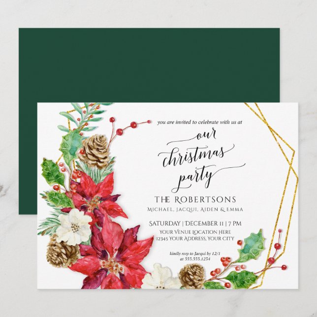 Winter Christmas Party Crescent Wreath Invitation (Front/Back)