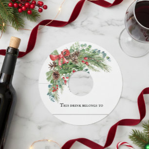 Winter Christmas Party Wedding Pine Bouquet Wine Glass Tag