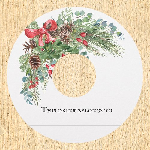 Winter Christmas Party Wedding Pine Bouquet Wine Glass Tag
