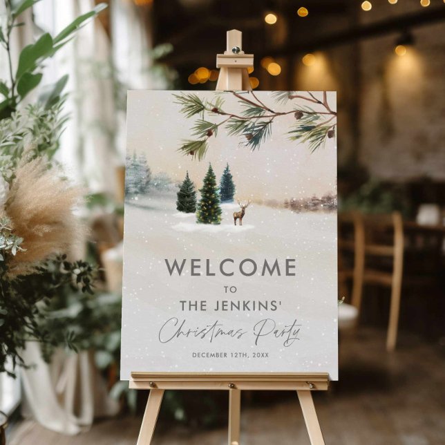 Winter Christmas Party Welcome Foam Core Sign (Holiday Christmas Party Welcome Sign)