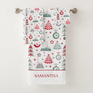 Winter Christmas pattern.  Bath Towel Set