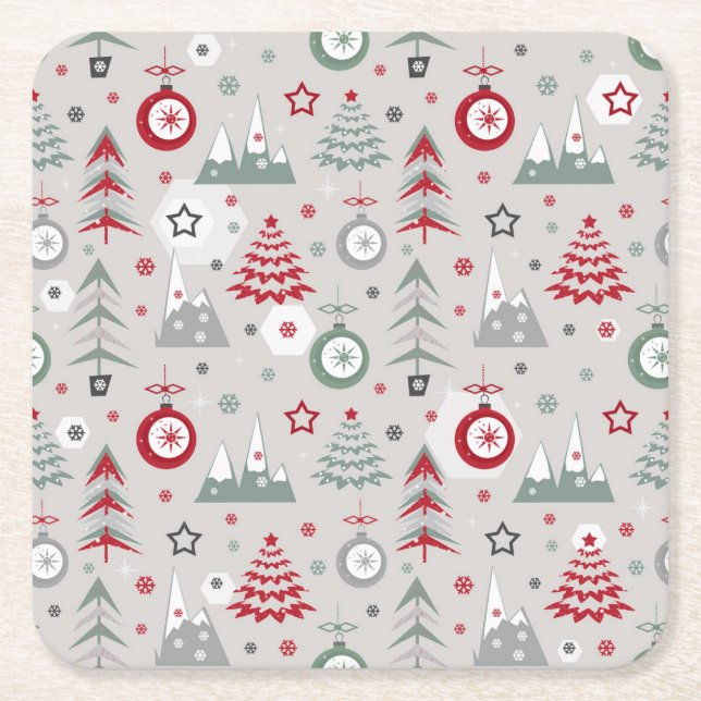 Winter Christmas pattern.  Square Paper Coaster (Front)
