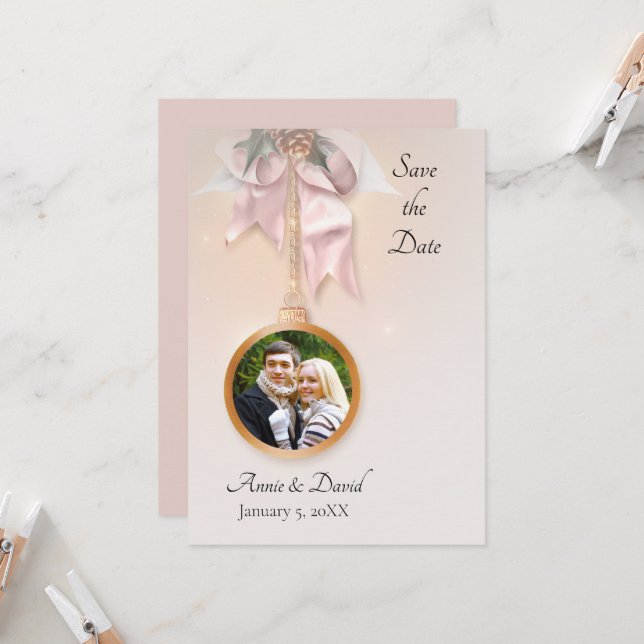  Winter Christmas Photo Save the Date Invitation (Front/Back In Situ)