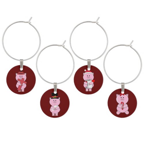 WinterChristmas Pig Wine Charm Set