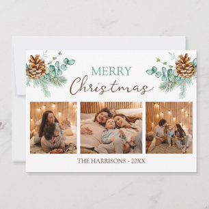 Winter Christmas Pine Cones Three Photos  Holiday Card