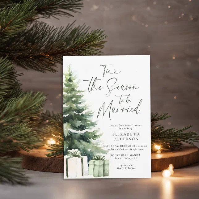 Winter Christmas Pine Tree Rustic Bridal Shower Invitation | Zazzle