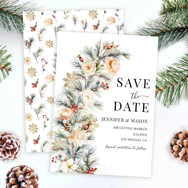 Winter Christmas Pine Tree Save The Date Invitation (Creator Uploaded)