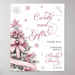Winter Christmas Pink Baby Shower Cards Gifts Sign
