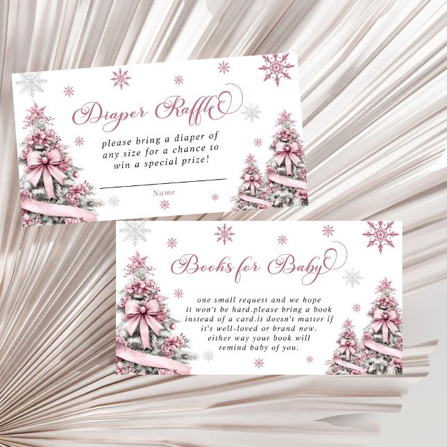Winter Christmas Pink Baby Shower Diaper Raffle Enclosure Card (Creator Uploaded)