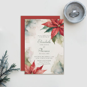 Winter Christmas Poinsettia Modern Vintage Wedding Invitation