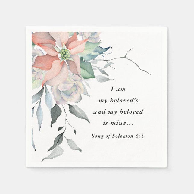 Winter Christmas Poinsettia Wedding Bible Verse Napkins (Front)